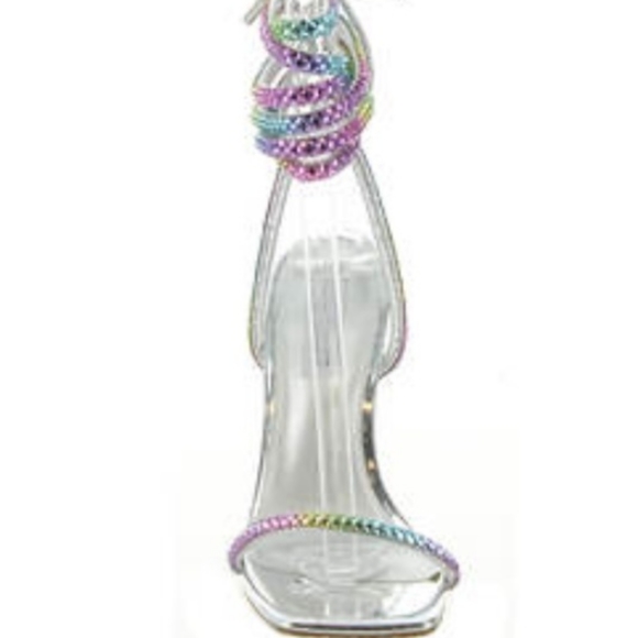 Steve Madden Uplift Rainbow Rhinestone highlace up Silver Heel New SZ 9, 9.5M - Picture 3 of 13